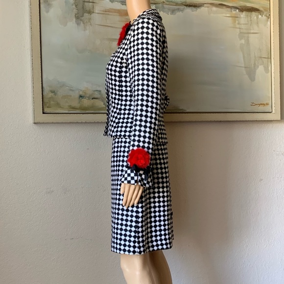 Rickie Freeman for Teri Jon black white with red flower wool tweed skirt suit - Picture 3 of 11
